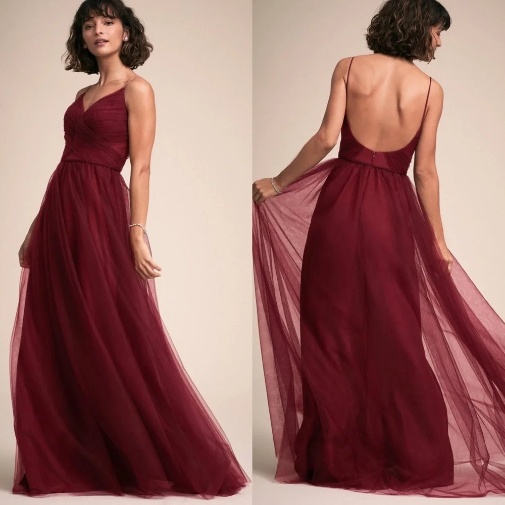Anthropologie BHLDN Camden Dress Burgundy Red Sweetheart Tulle Dress Bodice 14 - Picture 1 of 16
